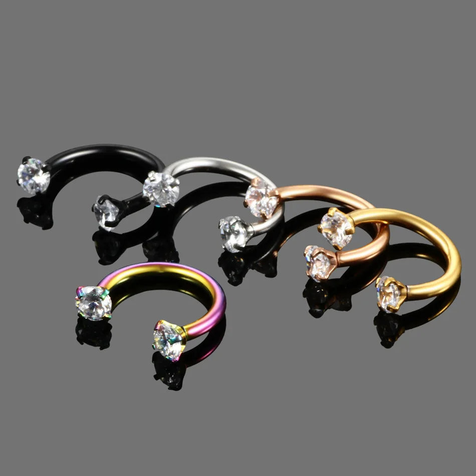 Stainless Steel Crystal Hoop Piercing – Nose, Ear, Belly Ring for Women & Men, Cartilage Helix Daith Jewelry