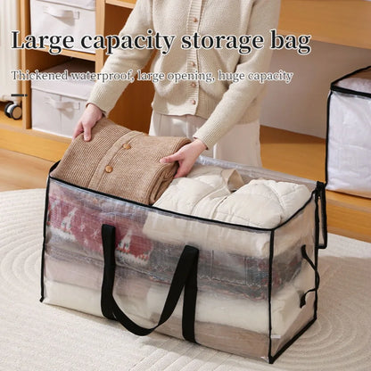 Extra Large Clear Moving Storage Bags - Heavy-Duty Zipper Totes with Handles for Clothes, Blankets & Closet Organization