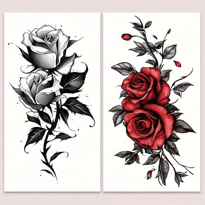 2pcs Colorful Rose Floral Temporary Tattoo Stickers - Waterproof Large Flower Body Art for Shoulder, Arm, Chest & Leg
