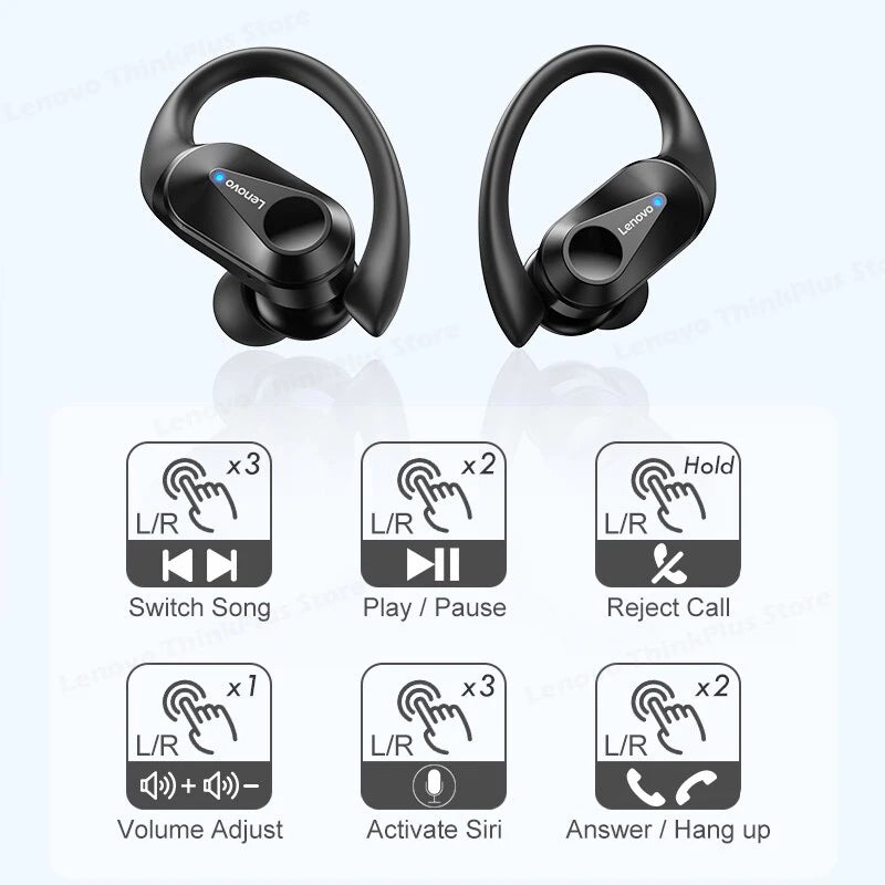 Lenovo LP75 TWS Sports Earphones — Bluetooth 5.3 Wireless, Waterproof HiFi Stereo, Noise-Reducing Earbuds with Mic