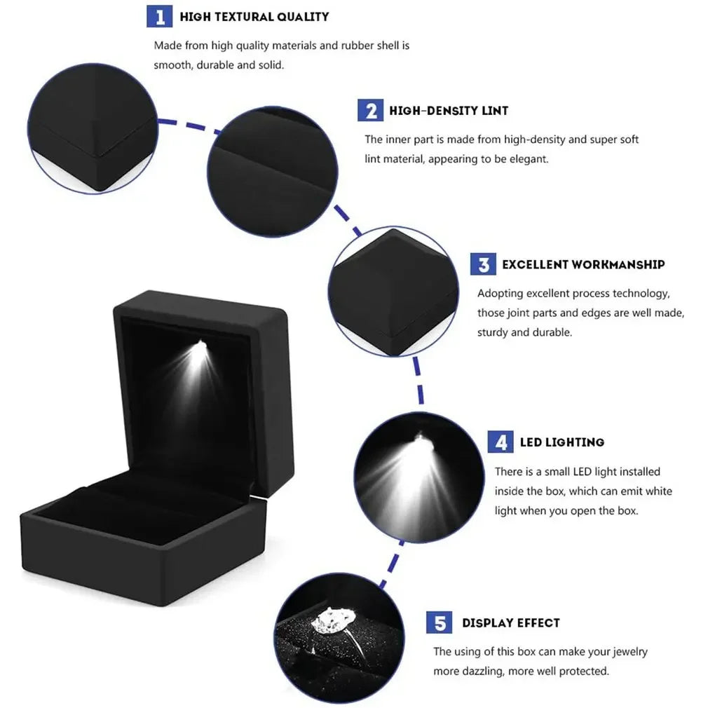 Luxury LED Ring Box - Illuminated Jewelry Gift Box for Engagements, Weddings, Birthdays, and Valentine’s Day