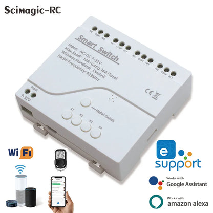 Tuya Zigbee & eWeLink Smart WiFi Module Switch, 4CH Relay 12V/24V/110V/220V RF 433 Remote Control, Works with Alexa & Google Home