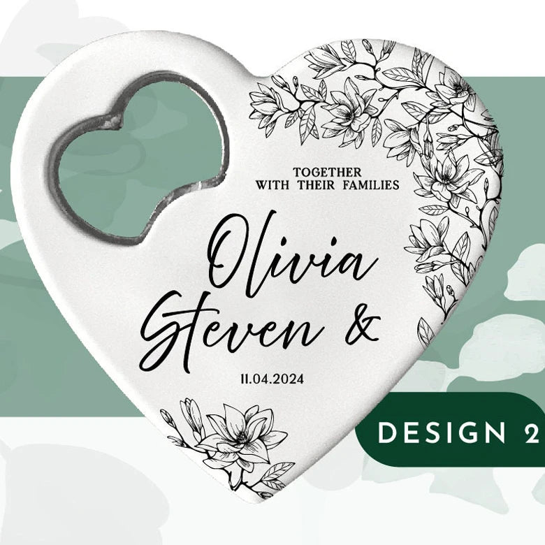 Custom Heart-Shaped Magnet Bottle Opener – 10-30pcs Engraved Bridal Shower & Wedding Party Favors in Bulk