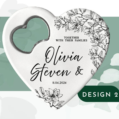 Custom Heart-Shaped Magnet Bottle Opener – 10-30pcs Engraved Bridal Shower & Wedding Party Favors in Bulk