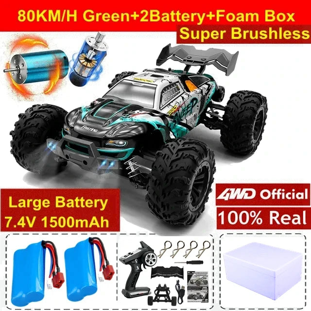 4WD Remote Control Car – Off-Road 4x4 RC High-Speed Buggy Truck, Brushless 50/80KM/H Drift Racing Toy for Kids & Adults