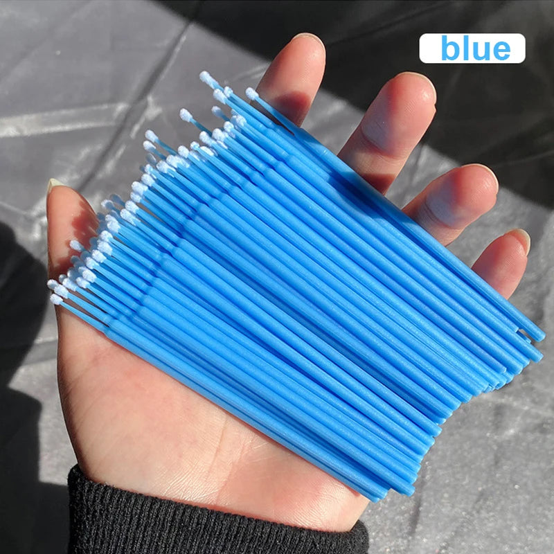 100pcs Eyelash Cleaning Brushes – Micro Cotton Swabs for Lash Extensions & Makeup Remover