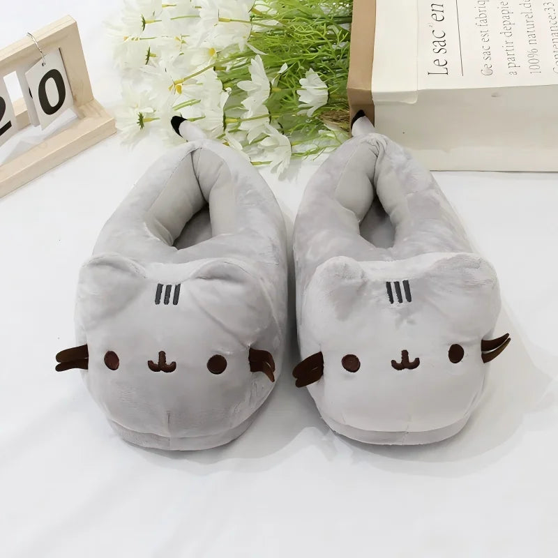 Pusheen Cat Plush Slippers - Cute Chubby Cat Indoor House Shoes, Warm Cozy Footwear for Halloween, Christmas, and Cosplay Gifts