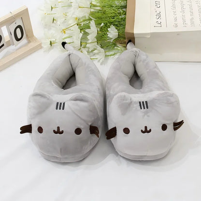 Pusheen Cat Plush Slippers - Cute Chubby Cat Indoor House Shoes, Warm Cozy Footwear for Halloween, Christmas, and Cosplay Gifts