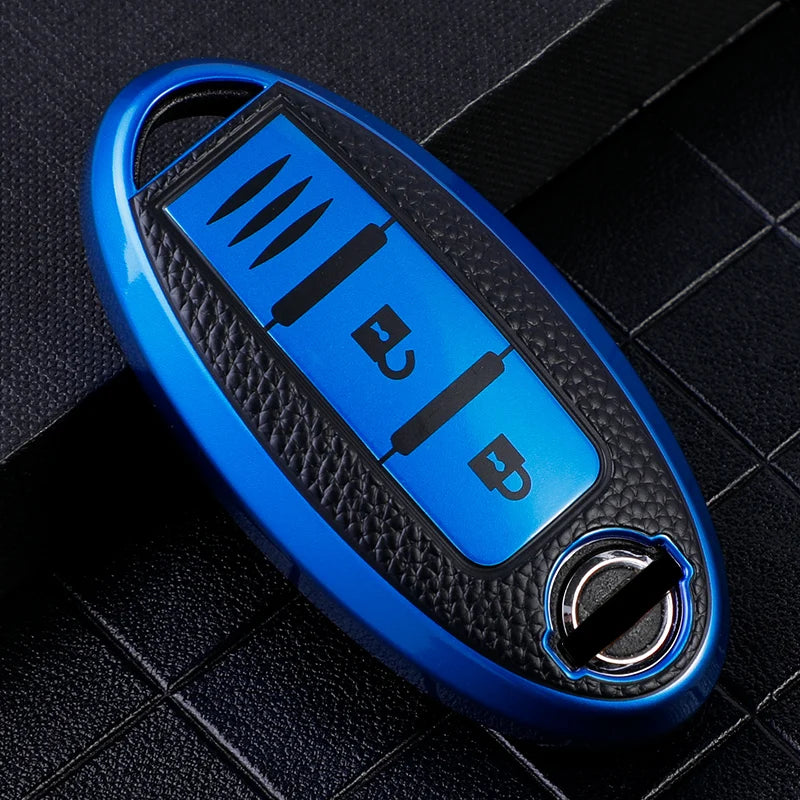 TPU Leather Car Key Case Cover - For Nissan Leaf, Micra, Qashqai J11/J10, X-Trail T32, Versa, Note, Patrol Key Fob Accessories