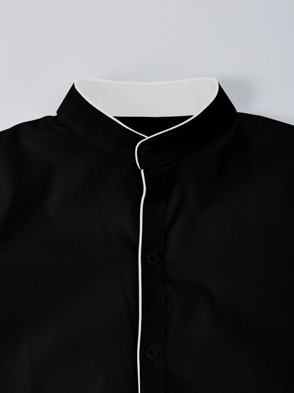 Men’s Stand Collar Long Sleeve Shirt - Slim Fit Solid Color Button Down Shirt for Spring & Autumn