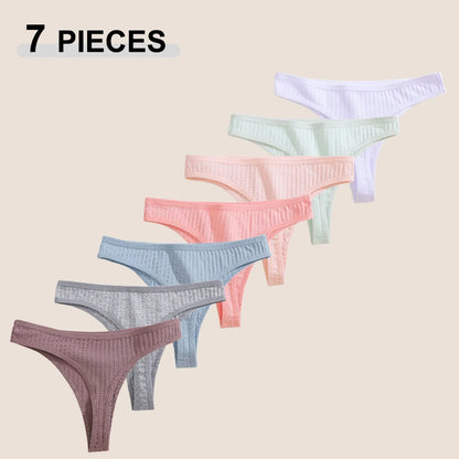 7Pcs Women’s Cotton Thong Set - Seamless Breathable Low Waist Bikini G-String Panties Sexy Lingerie S-XL