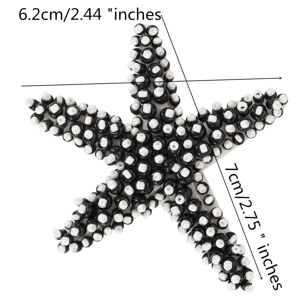 Marine Series Rhinestone Patches - Handmade Shell Starfish Seahorse Leaf Beaded Sewing Appliques for DIY Clothing
