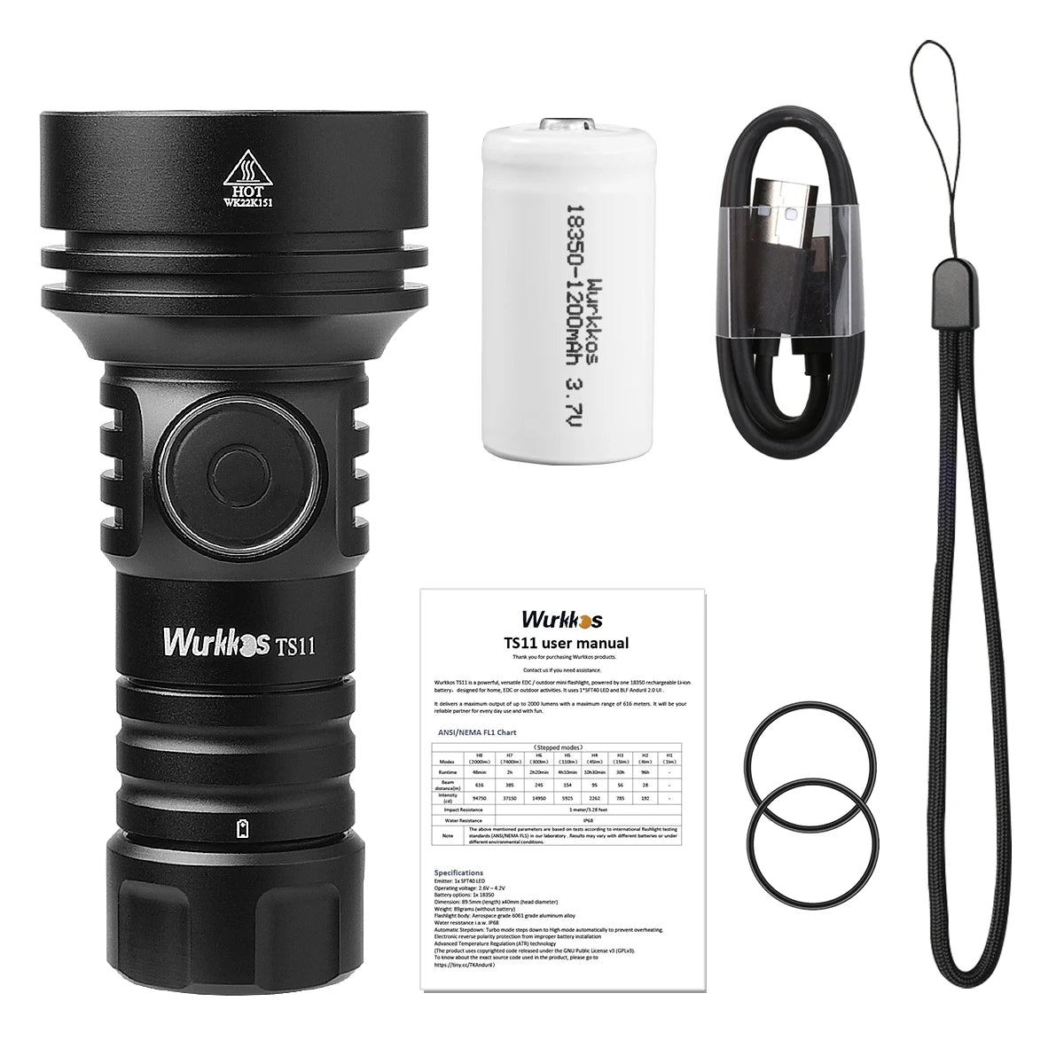 Wurkkos TS11 Mini 2000LM Flashlight - USB-C Rechargeable 18350 SFT40 EDC Torch with RGB, IP68 & Anduril 2.0