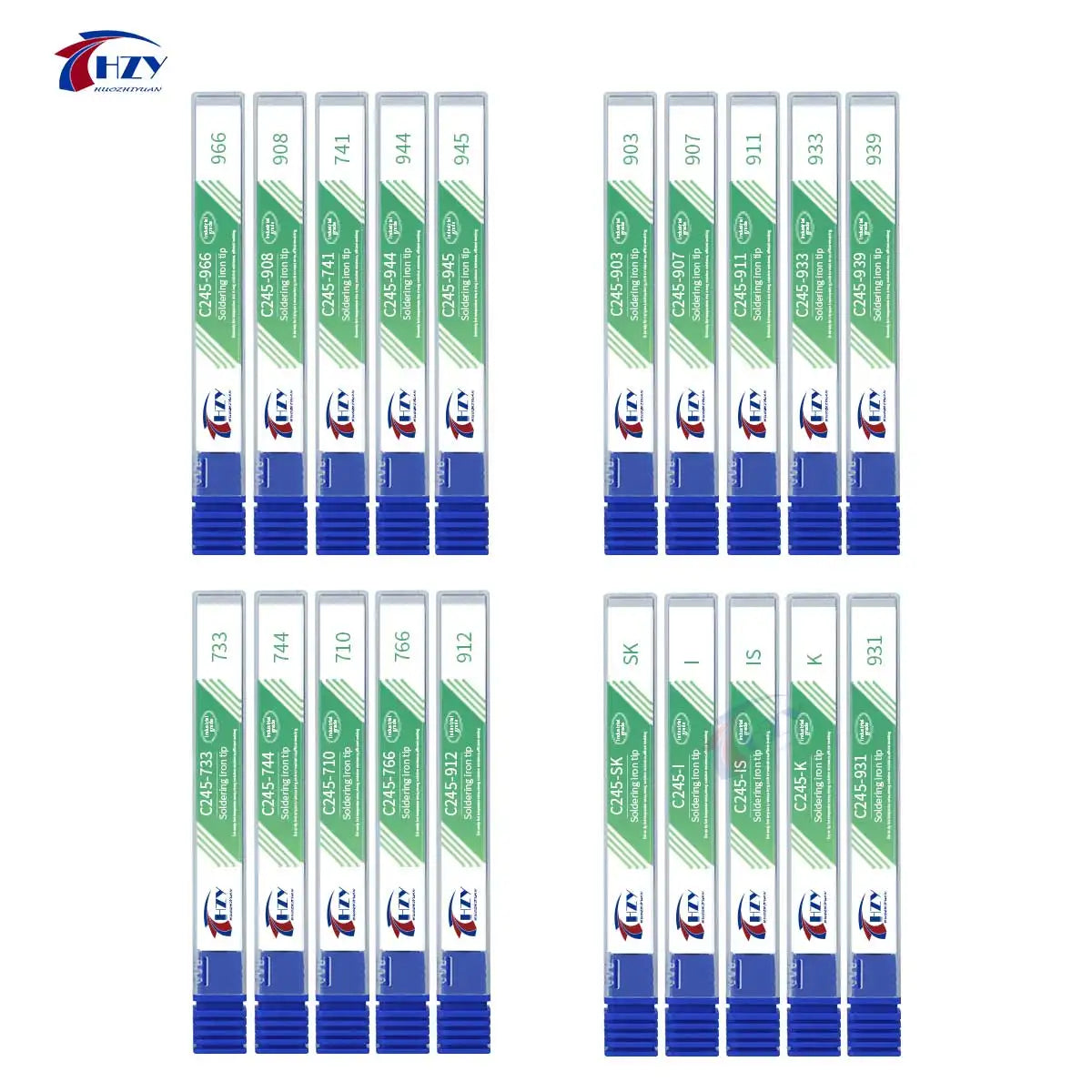 HZY C245 Series Soldering Iron Tips Set – I/IS/K/SK/939/945/966 Universal T245 Compatible Tips for Phone Repair & Soldering Stations