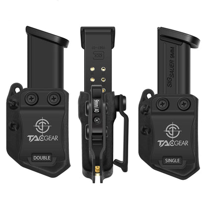 IWB OWB Mag Pouch - Left/Right Hand Single & Double Stack Belt Clip for 9mm, .40 Pistol Magazine Holster
