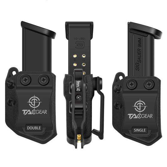 IWB OWB Mag Pouch - Left/Right Hand Single & Double Stack Belt Clip for 9mm, .40 Pistol Magazine Holster