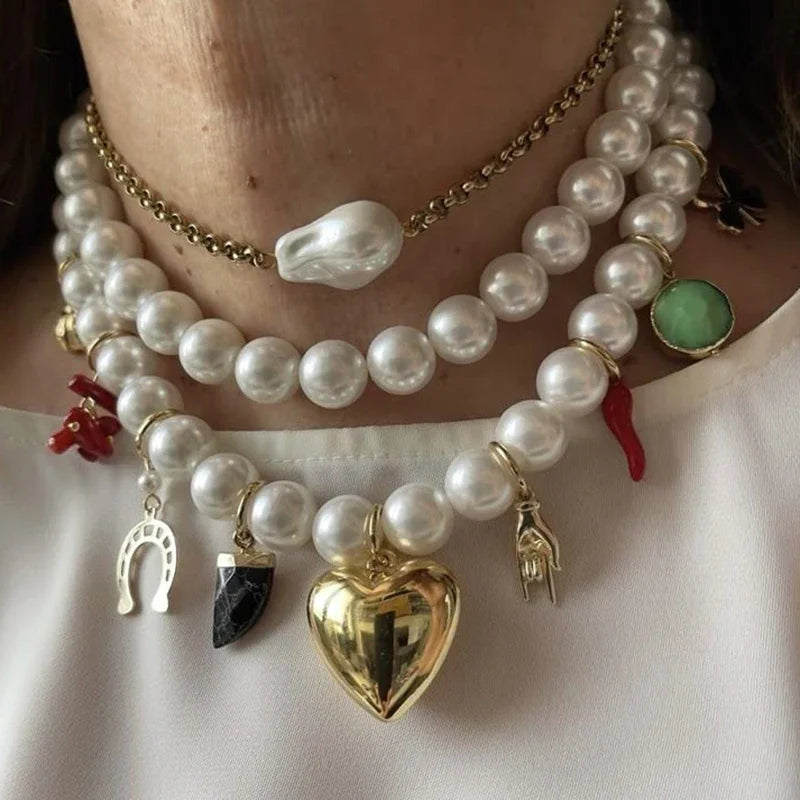 Luxury Pearl Necklace for Women - Adjustable Square Chunky Resin Statement Jewelry