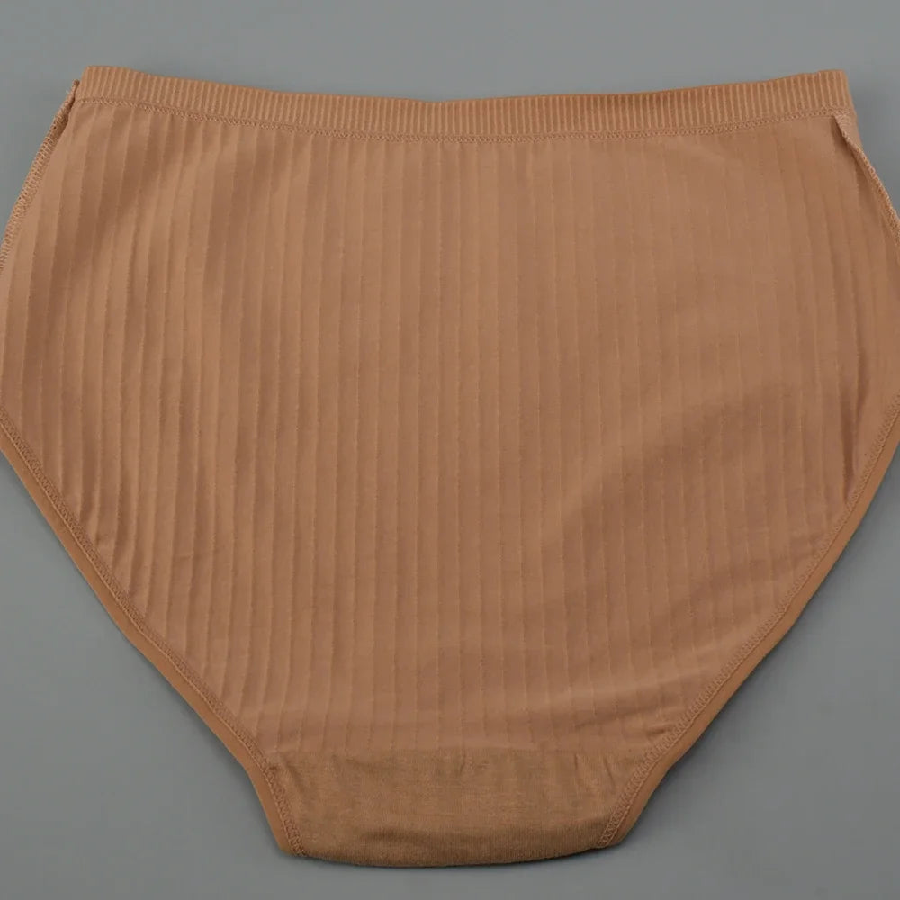 Soft High Waist Cotton Panties – Breathable Plus Size Women’s Underwear, Striped Lingerie Briefs