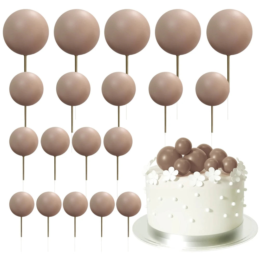 20Pcs Colorful Cake Topper Balls – Gold, Silver & Pastel DIY Cake Decorations for Birthday, Wedding & Party Supplies