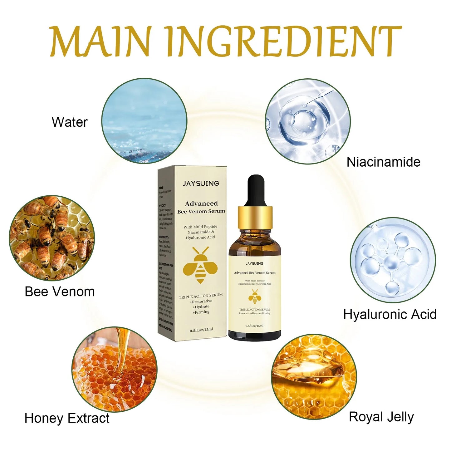 Bee Venom Anti-Aging Essence — Wrinkle Repair, Moisturizing & Firming Polypeptide Hyaluronic Acid Facial Serum