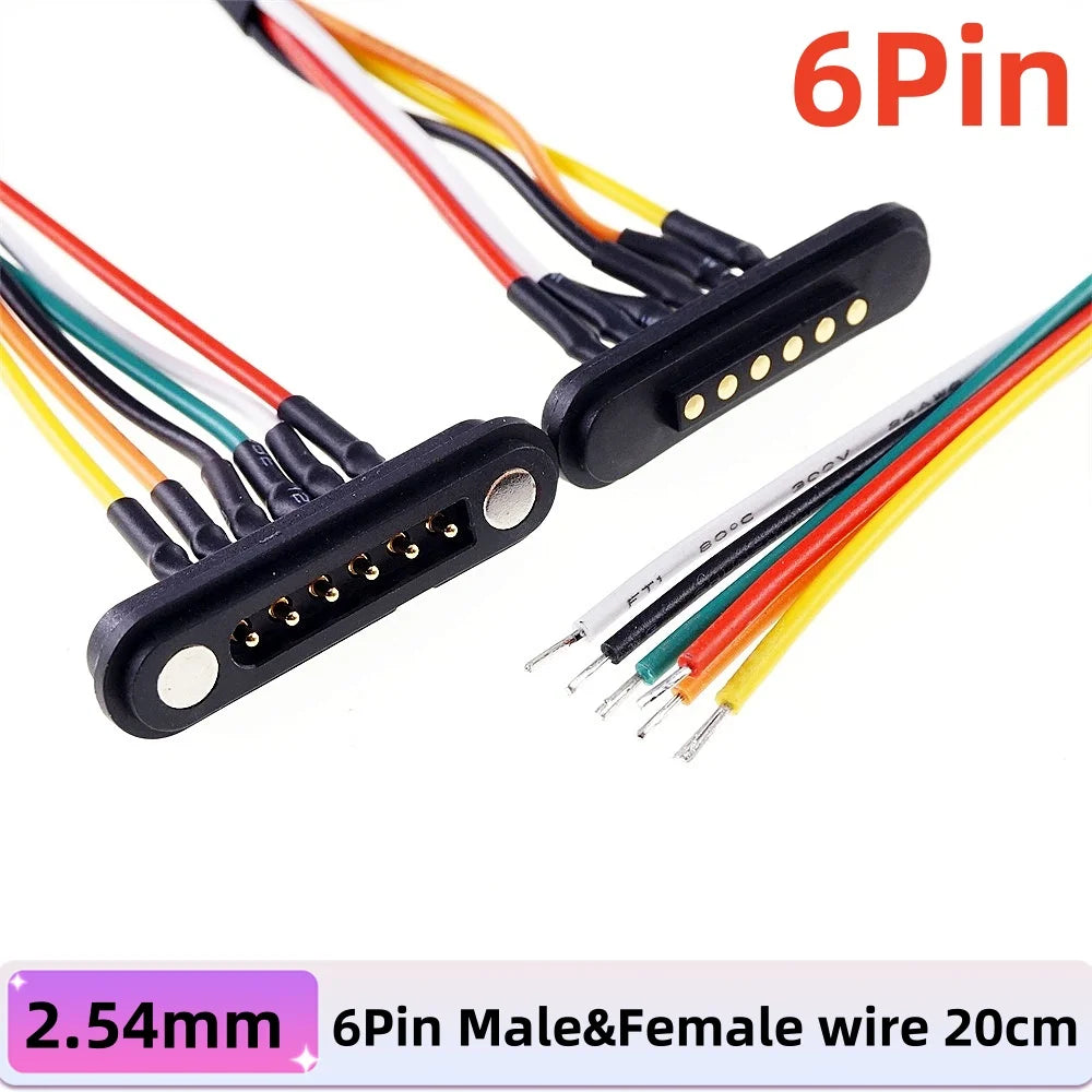 2A Waterproof Magnetic Pogo Pin Connector – 2.54mm Spring-Loaded DC Power Socket, 2-6 Positions