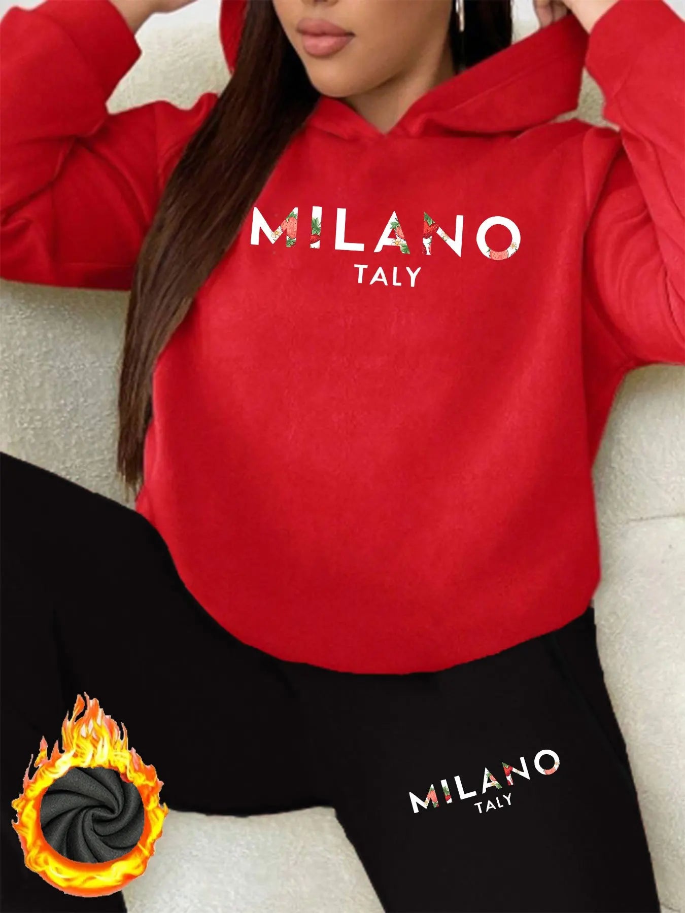 Women's Milano Italia 2-Piece Winter Set - Plush Warm Hooded Sweatshirt & Sports Pants Outfit