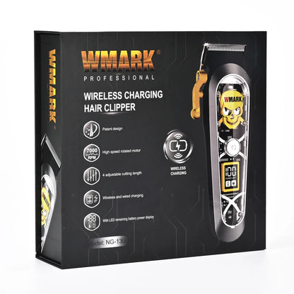 WMARK NG-130 Wireless Charging Hair Clipper – High Speed Professional Type-C Rechargeable Cutter with Charging Stand