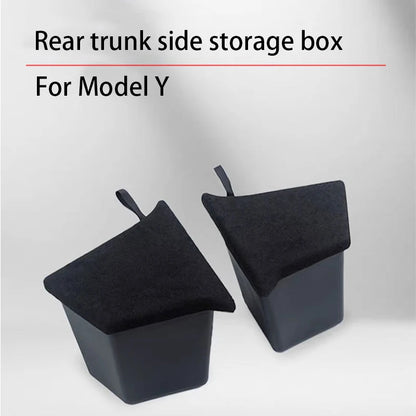 Tesla Model Y Berlin/Austin 2022-2025 Trunk Side Storage Bins – TPE Cargo Organizer with Carpet Lids