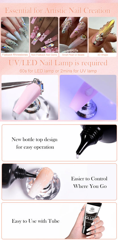 BORN PRETTY 30ML Nail Rhinestone Glue - Gel Adhesive for 3D Nail Charms, Bling Gems & Nail Decoration Supplies