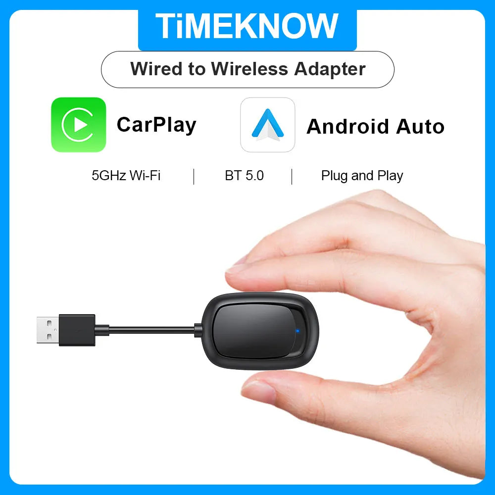 TIMEKNOW 2 in 1 CarPlay and Android Auto Mini Box - Wireless CarPlay Adapter for USB/Type C Dongle