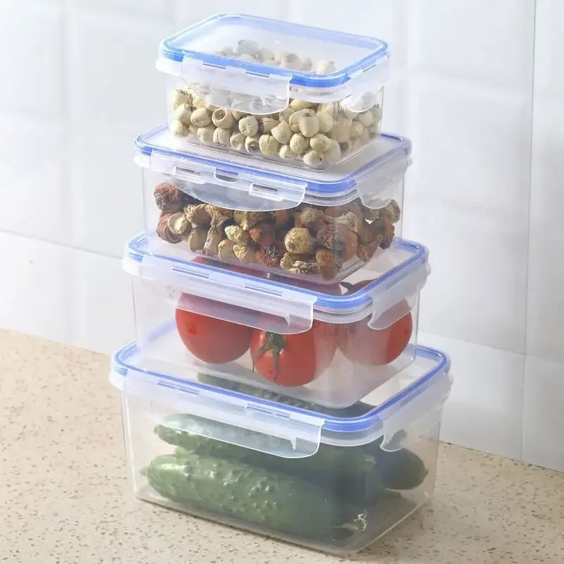 Rectangular Refrigerator Storage Box with Lid – Plastic Crisper & Microwave-Safe Lunch Box