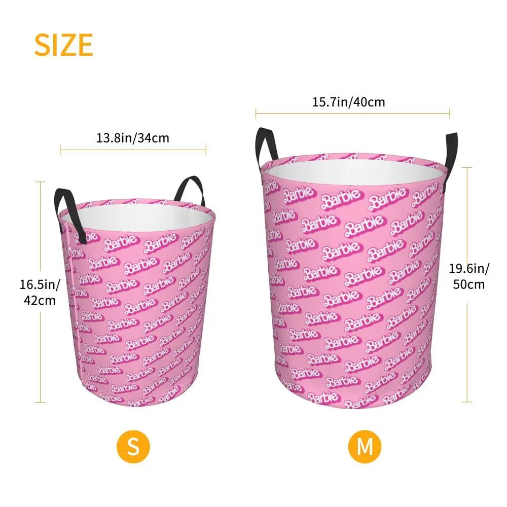 Custom Barbie Logo Laundry Basket – Collapsible Large Capacity Clothes Storage Bin, Disney Baby Hamper