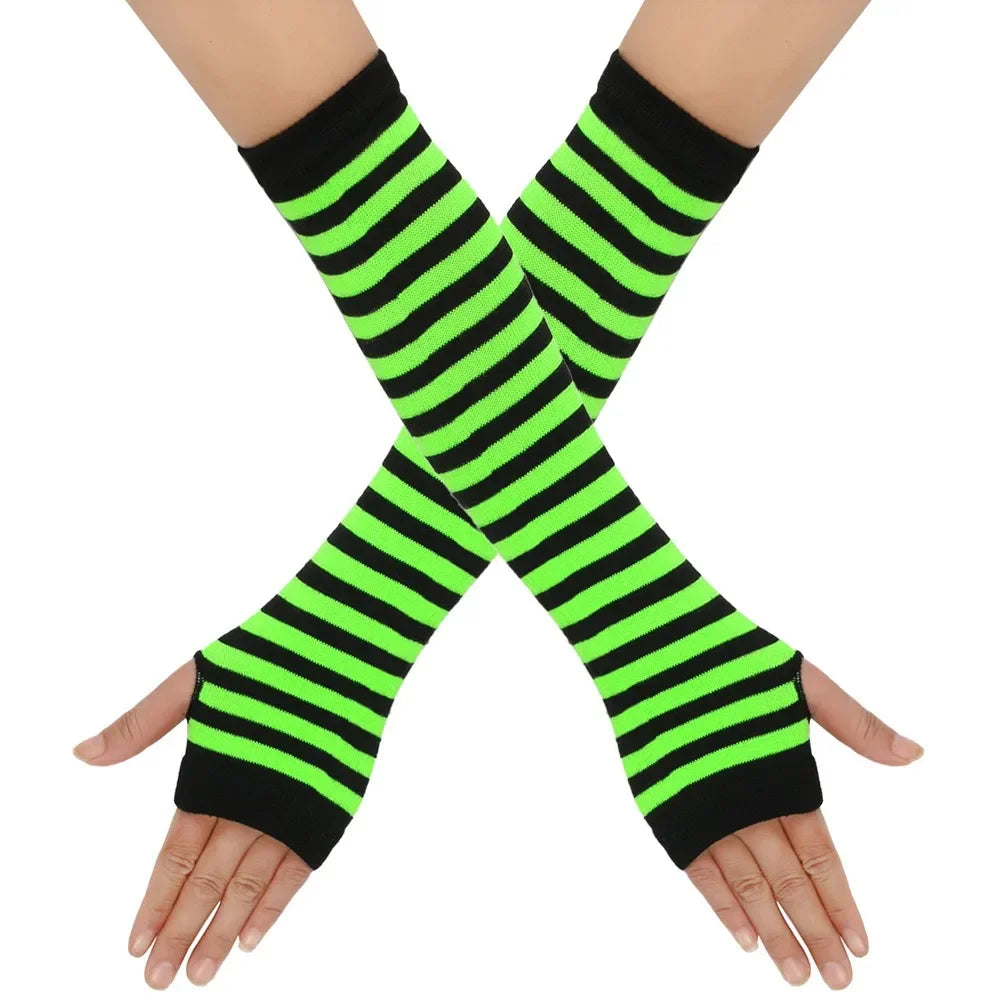 Warm Knitted Long Fingerless Gloves – Striped Elbow Mittens for Women, Fashion Christmas Gift
