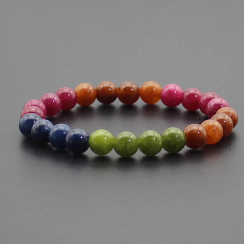 8mm Natural Stone Beaded Bracelet - Black Onyx Lava Tiger Eye Agate Quartz Chakra Yoga Energy Jewelry for Men & Women