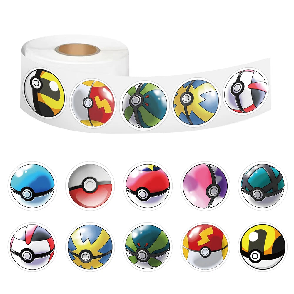 Pokemon Poké Ball Stickers – 500PCS Cartoon Anime Decorative Sticker Roll for DIY Crafts, Journals, Cups & Scrapbooking