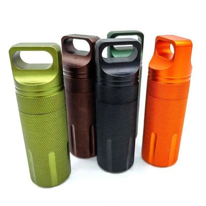 Aluminum Alloy Airtight Pill Container — Portable Waterproof EDC Single-Chamber Capsule Holder & Medicine Case