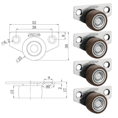4Pcs Silent Rubber Casters | Low Profile Drawer Wheels for Furniture, Kitchen Cabinets, Tables, Side Installation Replacement