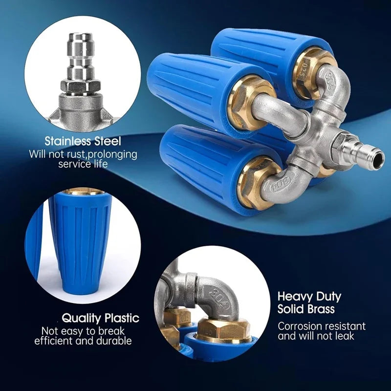 4-in-1 Turbo Pressure Washer Nozzle - 360° Rotating Nozzle with 1/4" Quick Connector, 2.5 Orifice & 4000 PSI