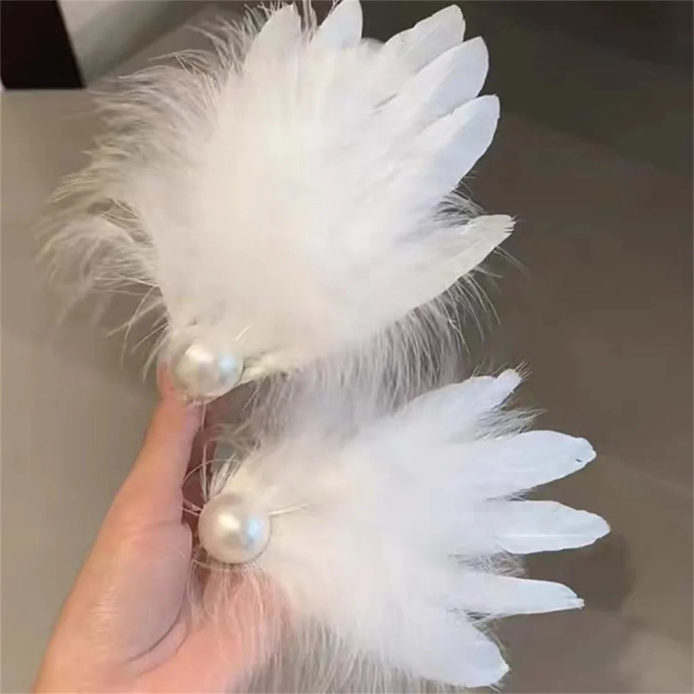 White Swan Feather Hairpin – Ballet Style Side Clip with Faux Pearl for Girls, Party & Stage Performance Accessories