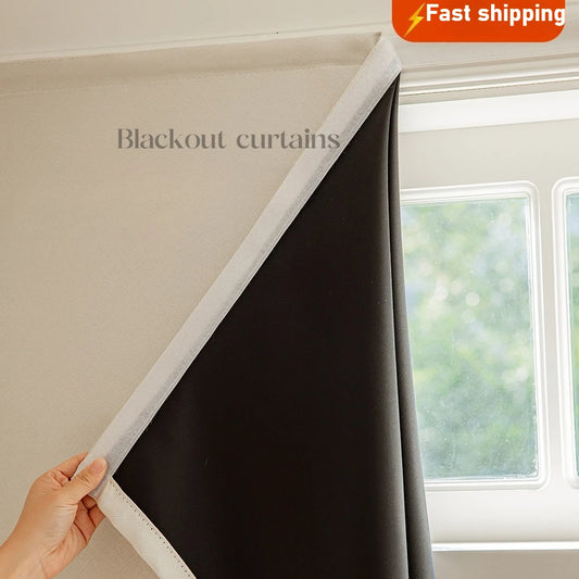 No-Drill 100% Blackout Short Curtains – Easy Install Thermal & UV-Proof Window Drapes for Door, Kitchen, Bedroom & Living Room