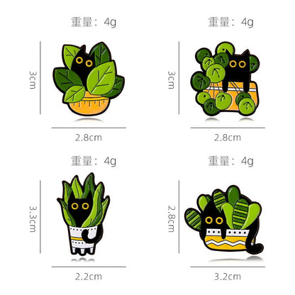 Black Cat in Plants Enamel Pins - Cute Potted Plant Animal Lapel Brooches for Backpacks, Kids and Gift Collectors
