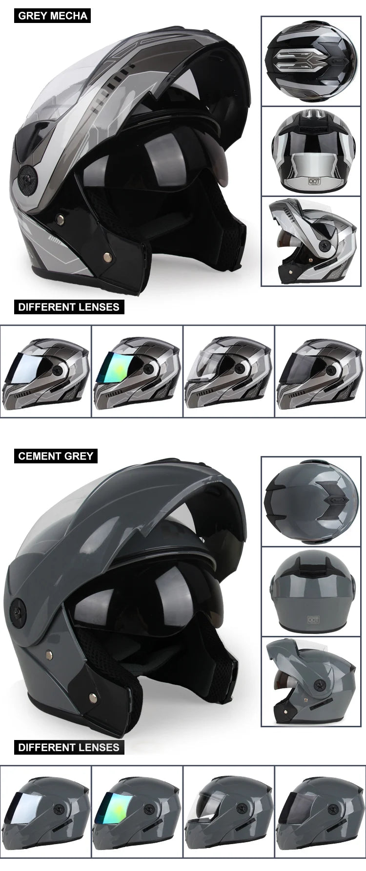 New Full Face Motorcycle Helmet – Racing Helmet with Double Sun Visor & Flip-Up Double Lens for Men & Women, DOT Certified