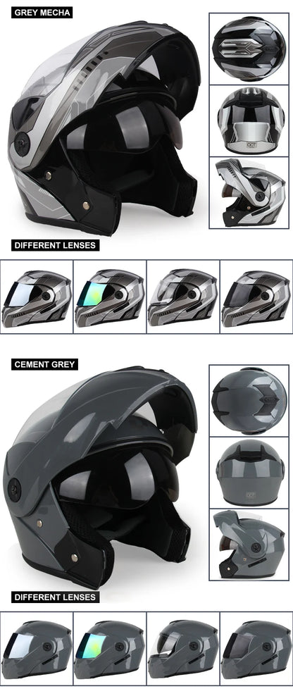 New Full Face Motorcycle Helmet – Racing Helmet with Double Sun Visor & Flip-Up Double Lens for Men & Women, DOT Certified