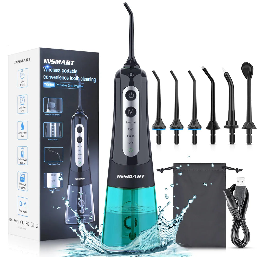 INSMART Portable Oral Irrigator – 300ml Waterproof Dental Water Flosser for Teeth Cleaning & Whitening