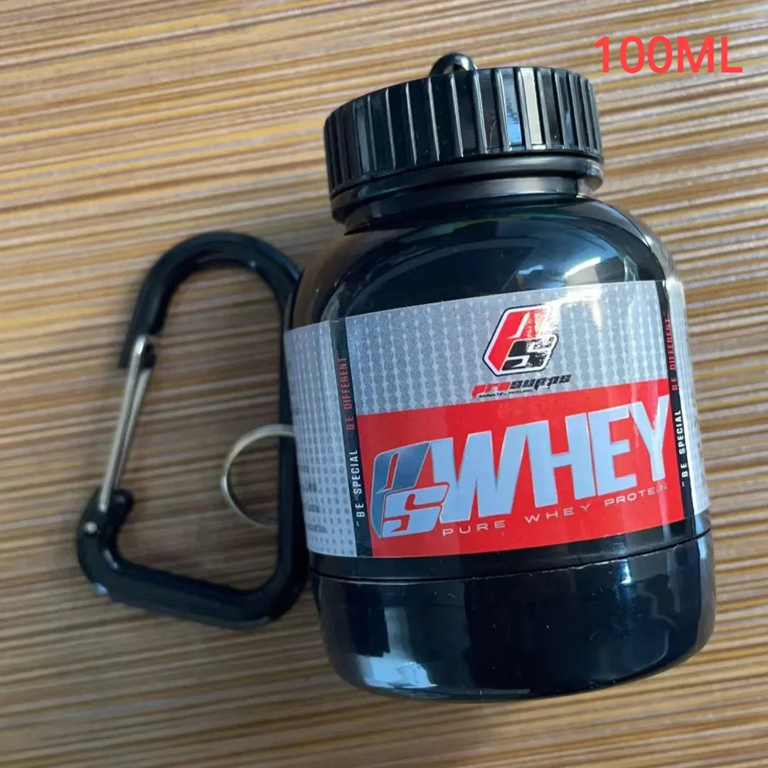 100/200ML Portable Mini Protein Powder Bottle — Keychain Health Container with Funnel for Sports & Outdoors