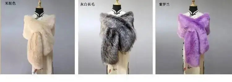 32-Color Luxury Faux Fox Fur Shawl – Women’s Plush Winter Scarf, Wrap & Cape for Wedding & Coat