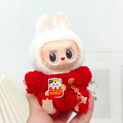 17cm Mini Plush Doll Clothes — Outfit Accessories for Labubu V1 & V2, Christmas Cookie Man Sweater Hat, New Year Gift