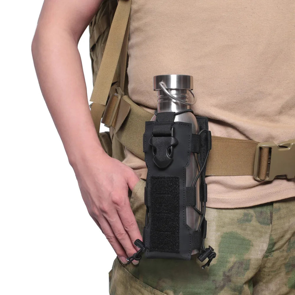 Tactical Radio Pouch - Molle Water Bag & Walkie Talkie Holder with Quick Release Buckle and Elastic Shock Cord. Magazine Pouch