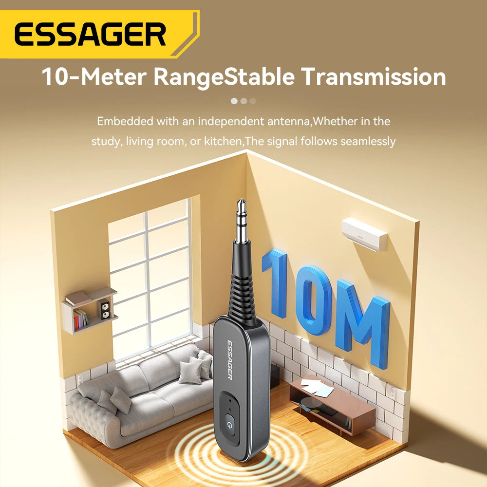 Essager Bluetooth 5.1 Audio Receiver & Transmitter – 3.5mm AUX Wireless Adapter with Mic for PC, TV, Car & Speakers