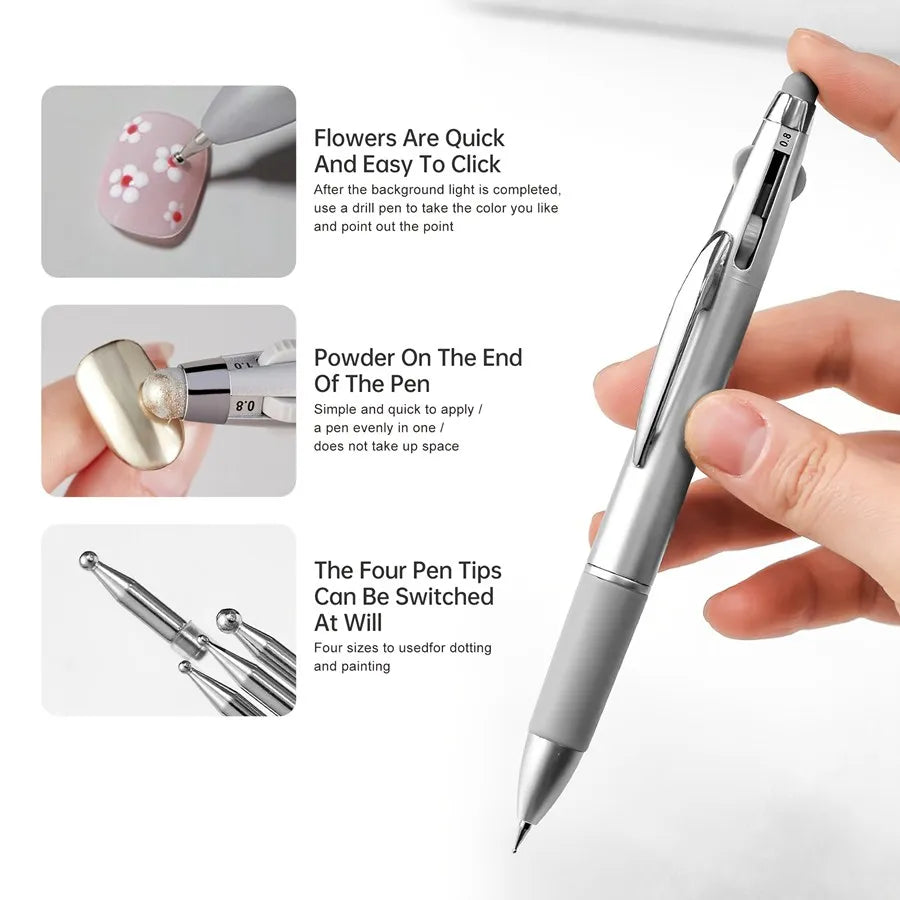 5-in-1 Nail Art Dotting Pen - Multi-Size Rhinestone Picker & Manicure Painting Tool